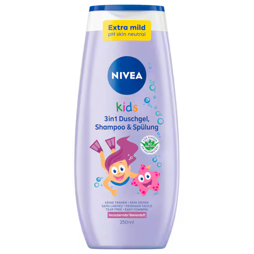 NIVEA Kids 3in1 Duschgel Shampoo & Spülung Bezaubernder Beerenduft 250ml