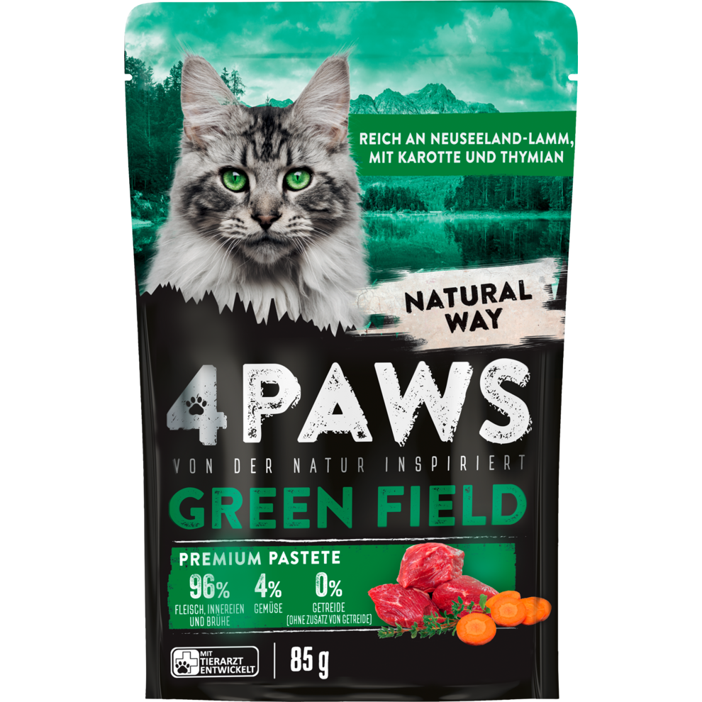 4PAWS Green Field Premium Pastete Neuseelandlamm, Karotte & Thymian - 85G