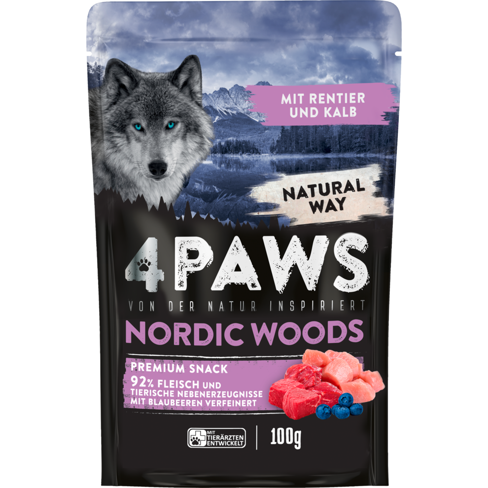 4PAWS Nordic Wood Premium Pastete reich an Rentier, Kalb und Huhn - 100G