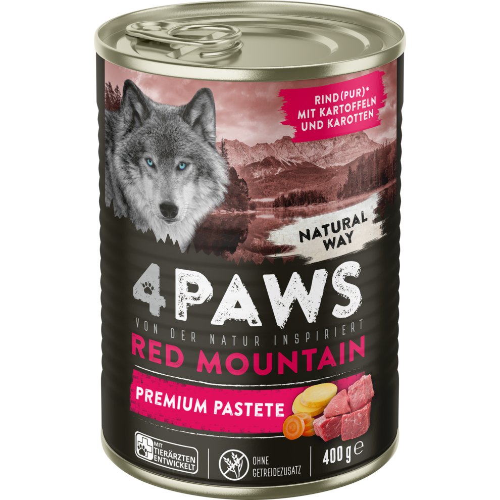 4PAWS Red Mountain Premium Pastete - reich an Rind - 400G