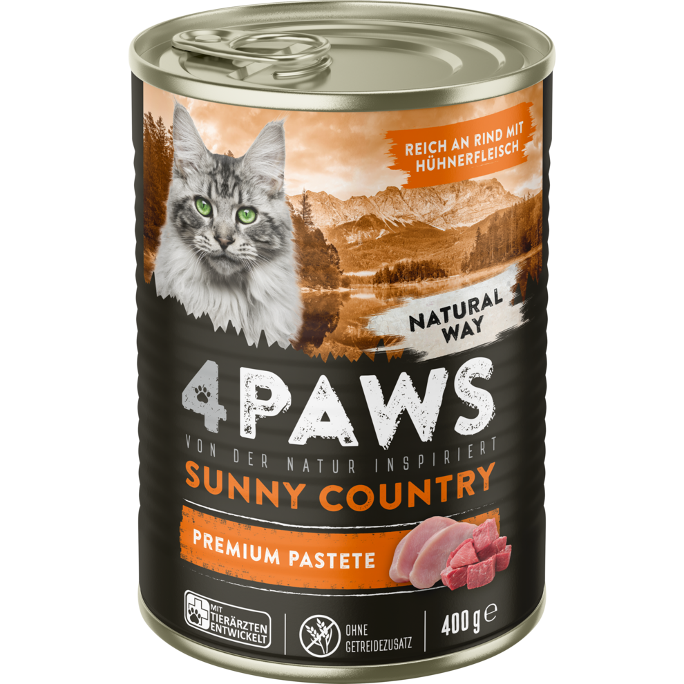 4PAWS Sunny Country Premium Pastete reich an Rind mit Hühnerfleisch - 400G