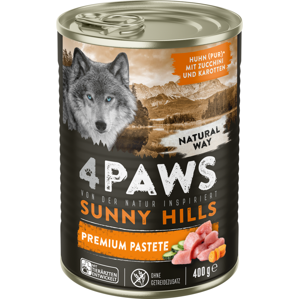 4PAWS Sunny Hills Premium Pastete - mit Huhn, Zucchini und Karotten - 400G