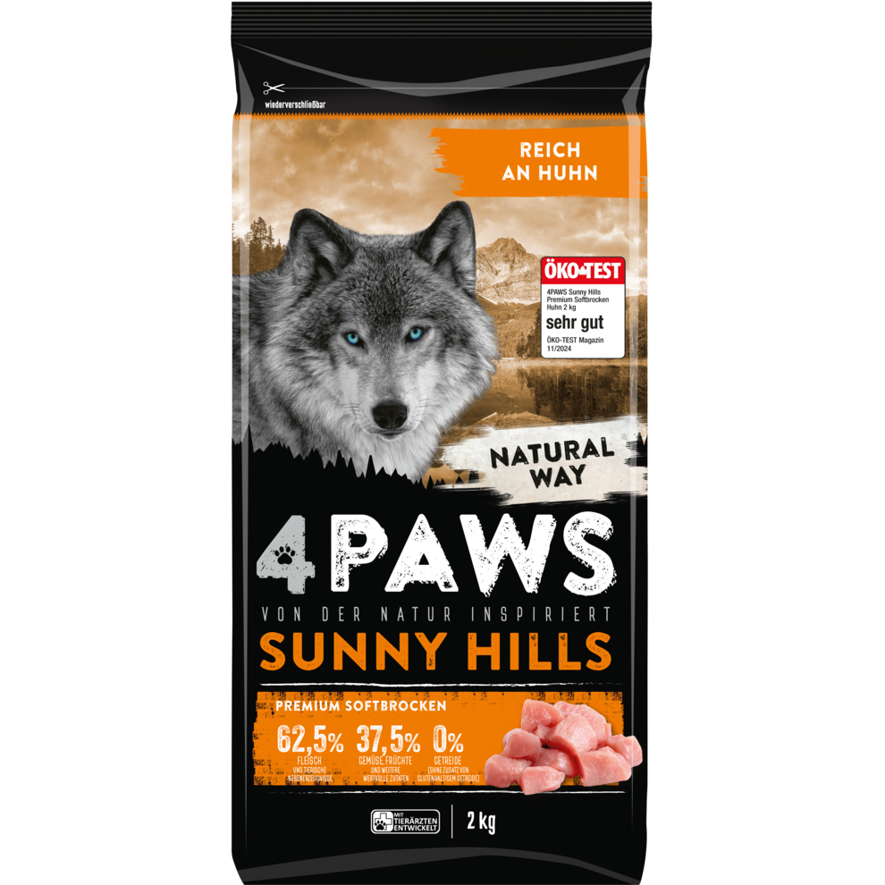 4PAWS Sunny Hills Premium Softbrocken - reich an Huhn - 2KG