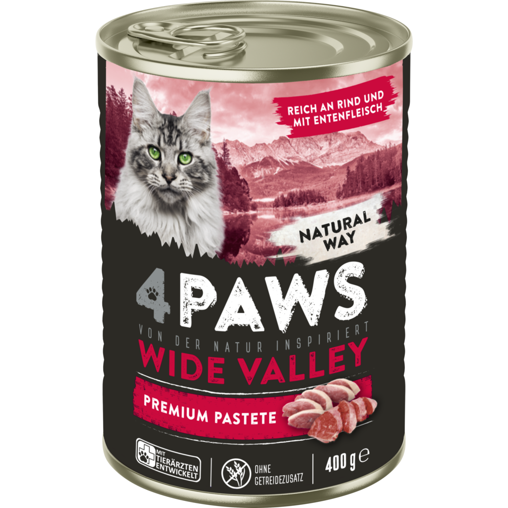 4PAWS Wild Valley Premium Pastete - reich an Rind, mit Entenfleisch  - 400G