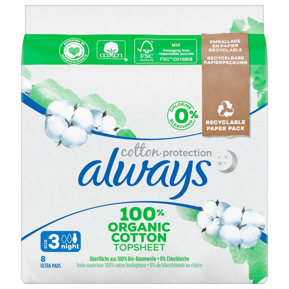 Always Cotton Protection Nacht Damenbinden - Größe 3 – 8ST