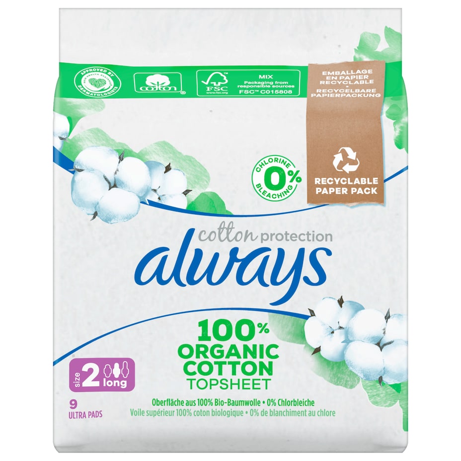 Always Ultra Cotton Damenbinden Protection Long - Größe 2 – 9ST