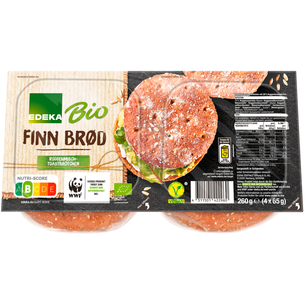 Bio EDEKA Finn Brød Roggenmisch-Toastbrötchen 260 g