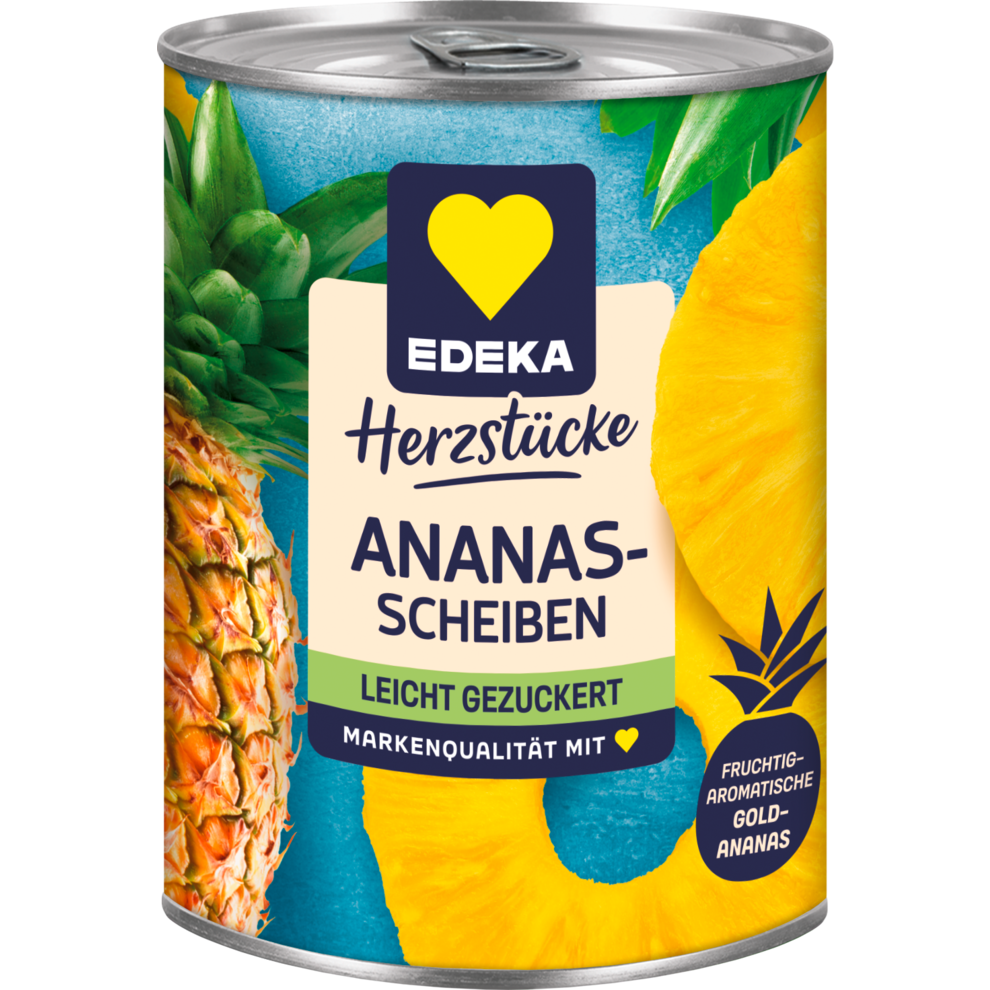 EDEKA - Herzstücke - Ananas ganze Scheiben - leicht gezuckert - 836G