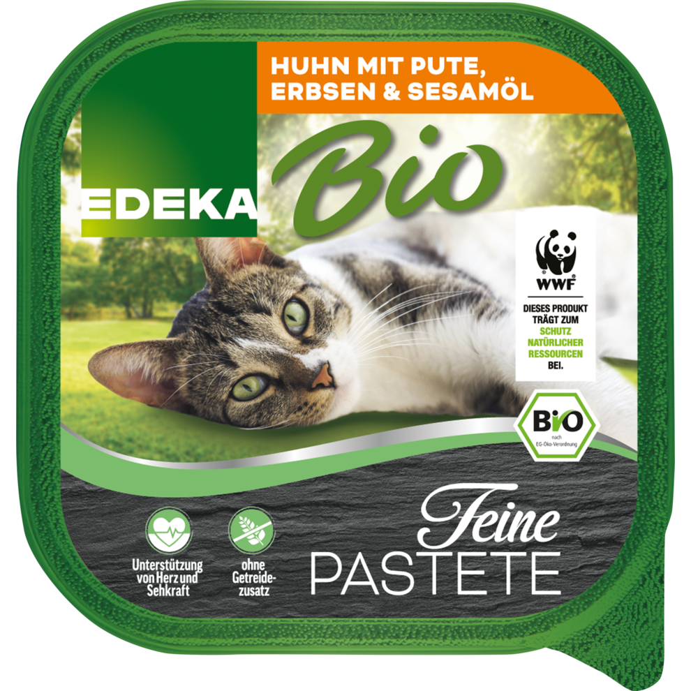 EDEKA Bio Katzenfutter - Huhn mit Pute, Erbsen & Sesamöl - 100G