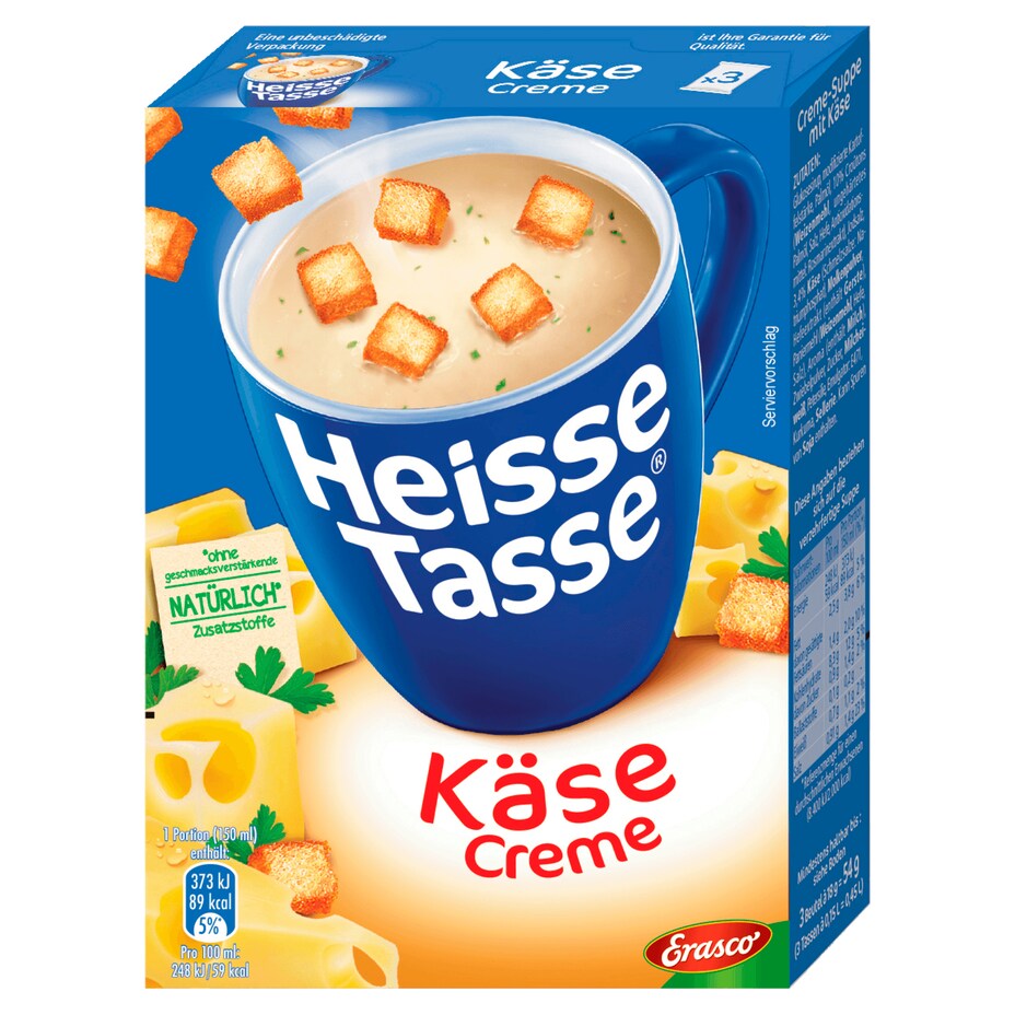Erasco Heisse Tasse Käse-Cremesuppe - 3 Beutel a 18G
