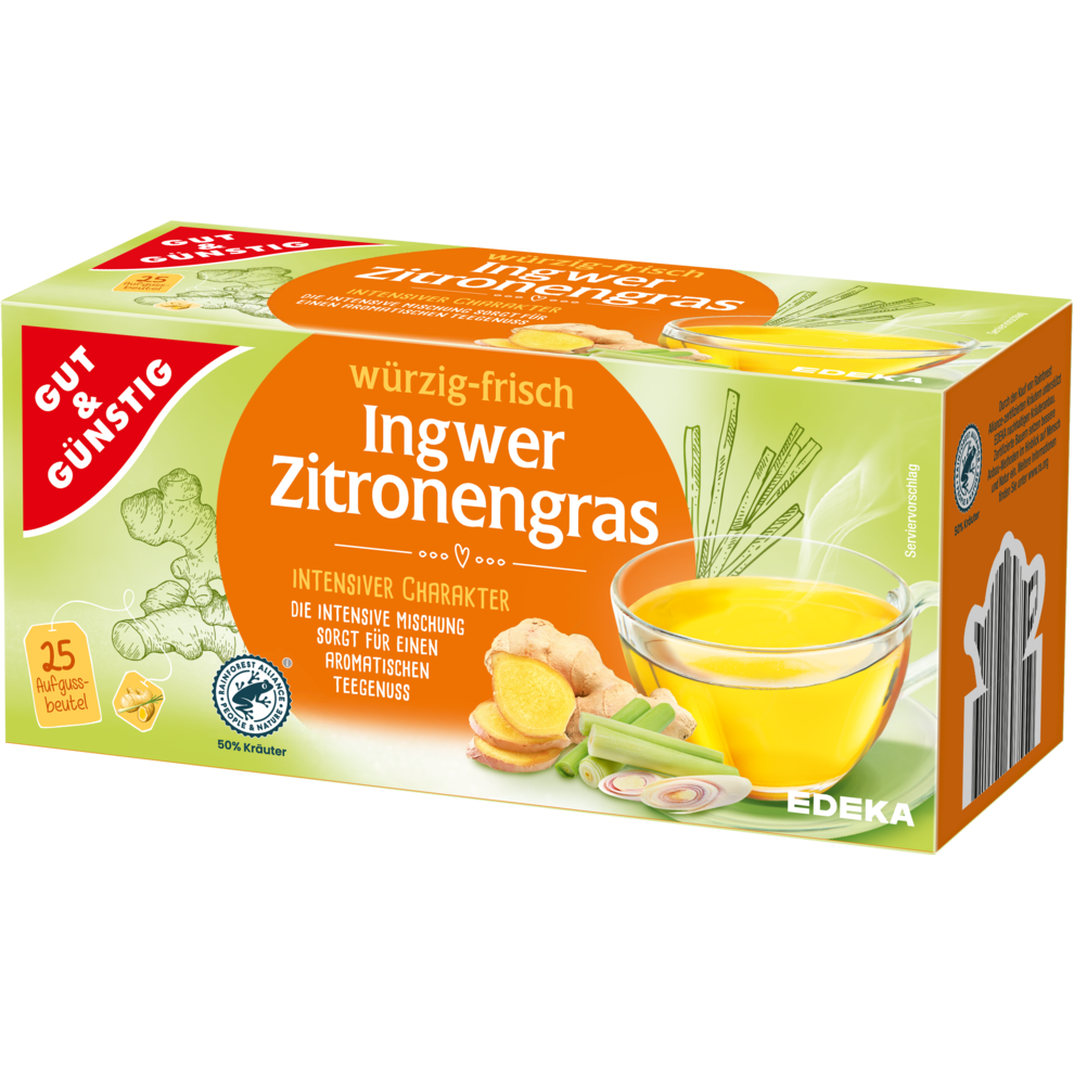 Gut & Günstig Würziger Ingwer Zitronengras Tee - 25 Teebeutel 50G