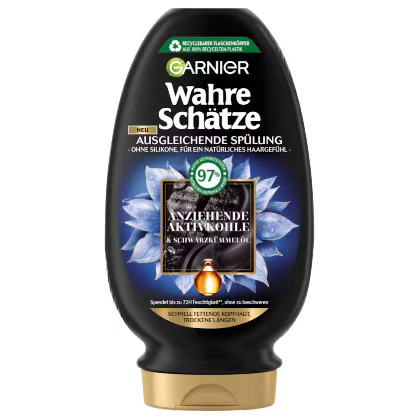 Garnier Wahre Schätze Ausgleichende Spülung Anziehende Aktivkohle & Schwarzkümmel-Öl 200ml