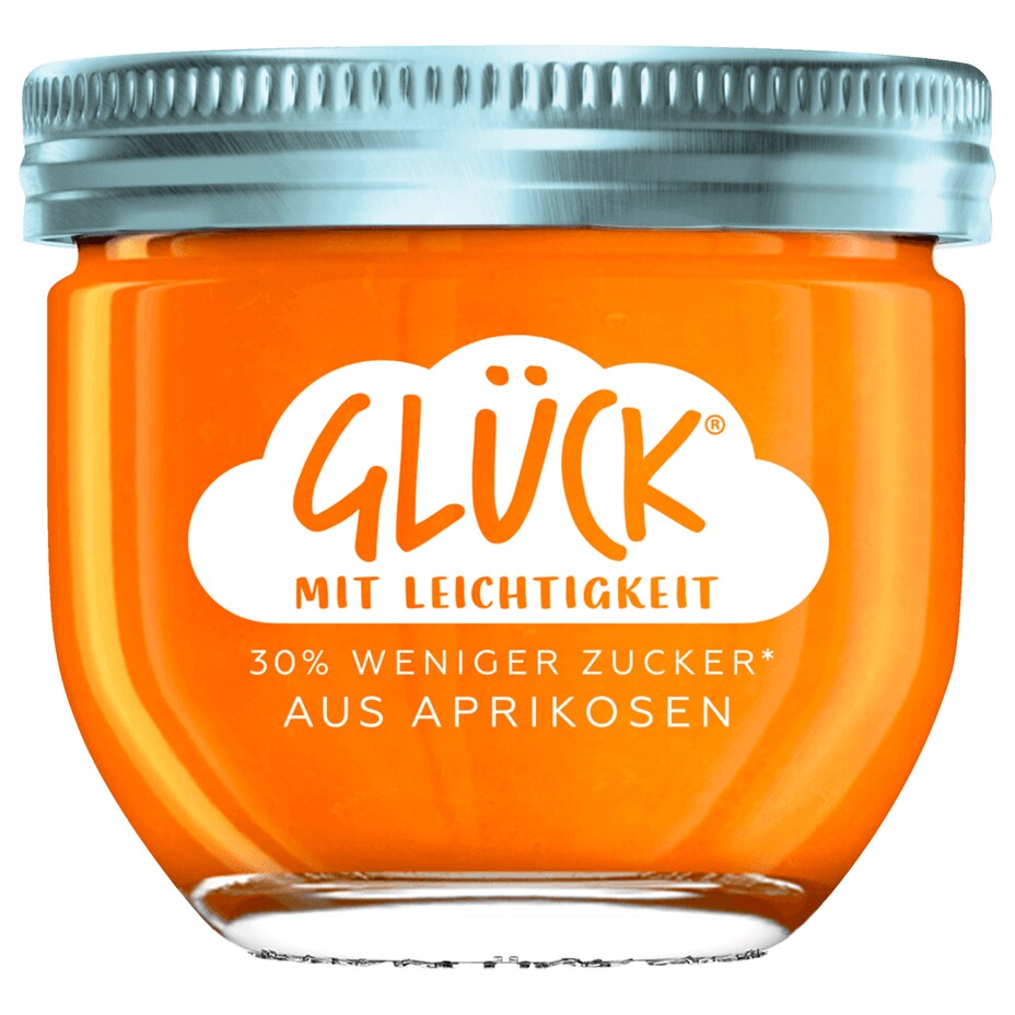 Glück Fruchtaufstrich Aprikose 30% weniger Zucker 230g