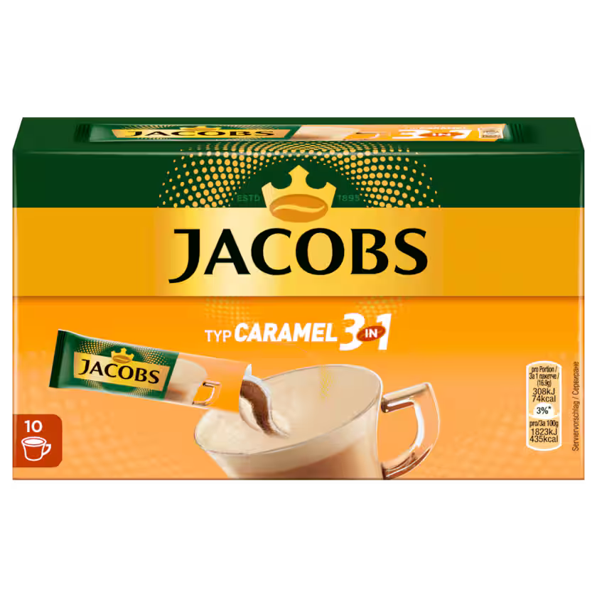 Jacobs Kaffeespezialitäten 3 in 1 Caramel, 10 Sticks