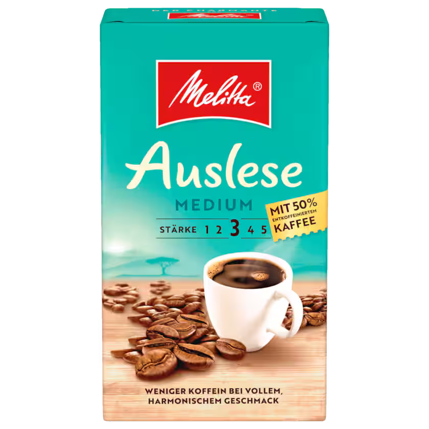 Melitta Auslese Medium mit 50% entkoffeiniertem Kaffee 500g