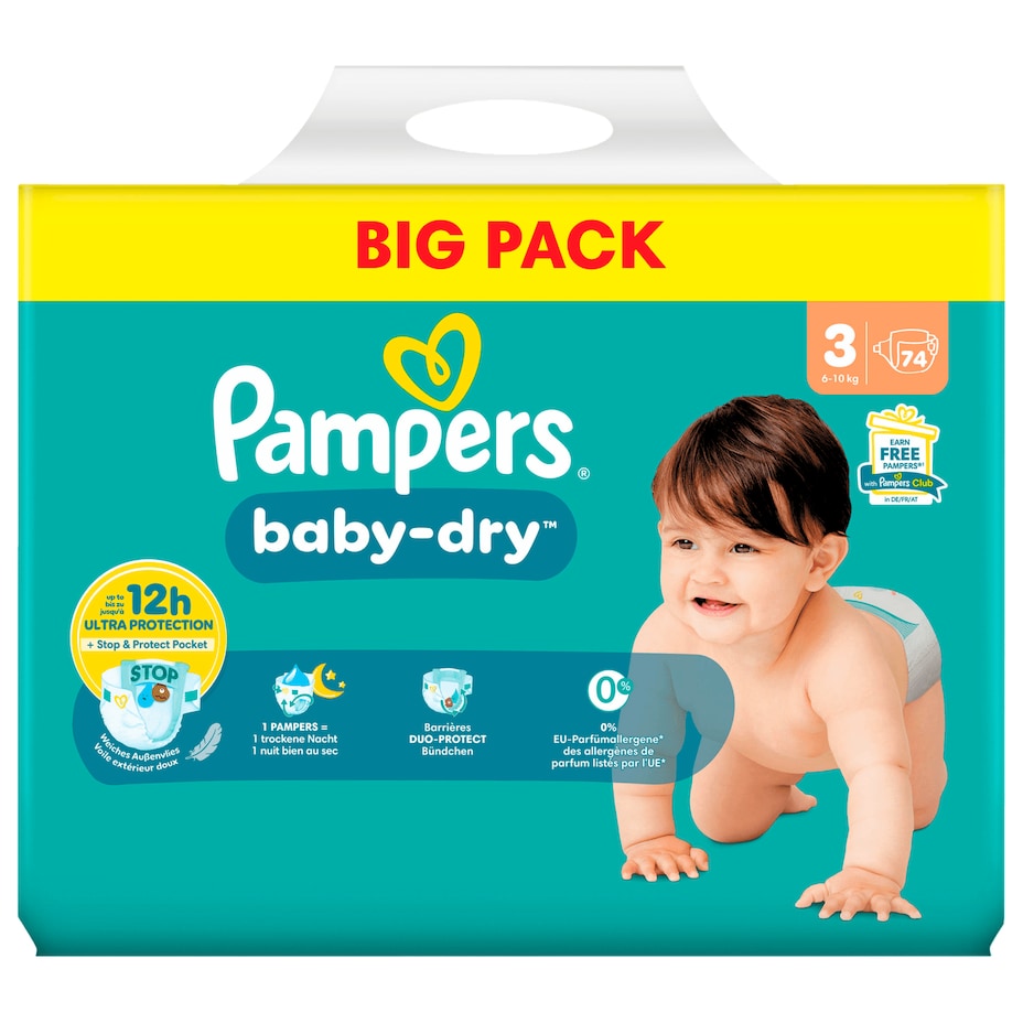 Pampers - Baby-Dry Windeln - Gr.3 (6-10kg) Big Pack - 74ST