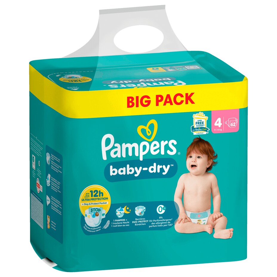 Pampers - Baby-Dry Windeln - Gr.4 (9-14kg) Big Pack - 62ST