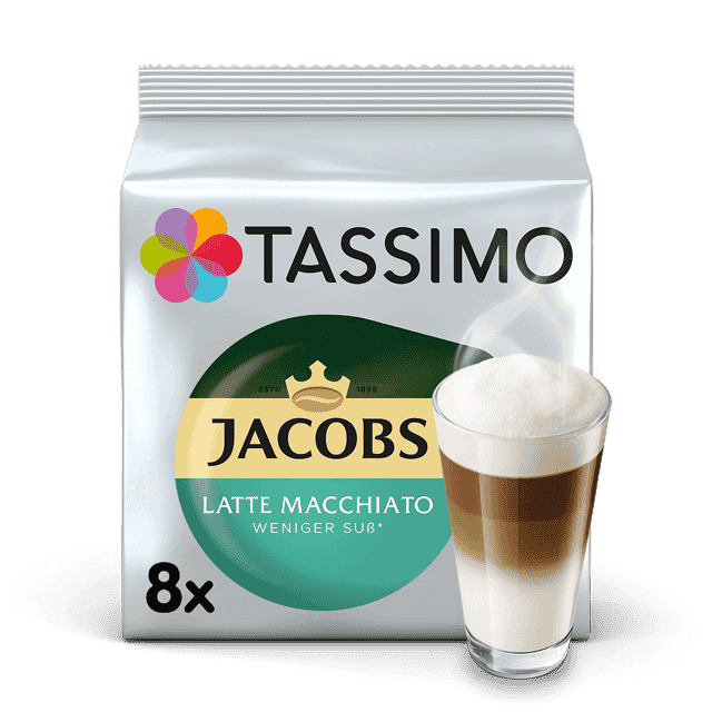 Tassimo Jacobs Latte Macchiato weniger süß 236g, 8 Kapseln