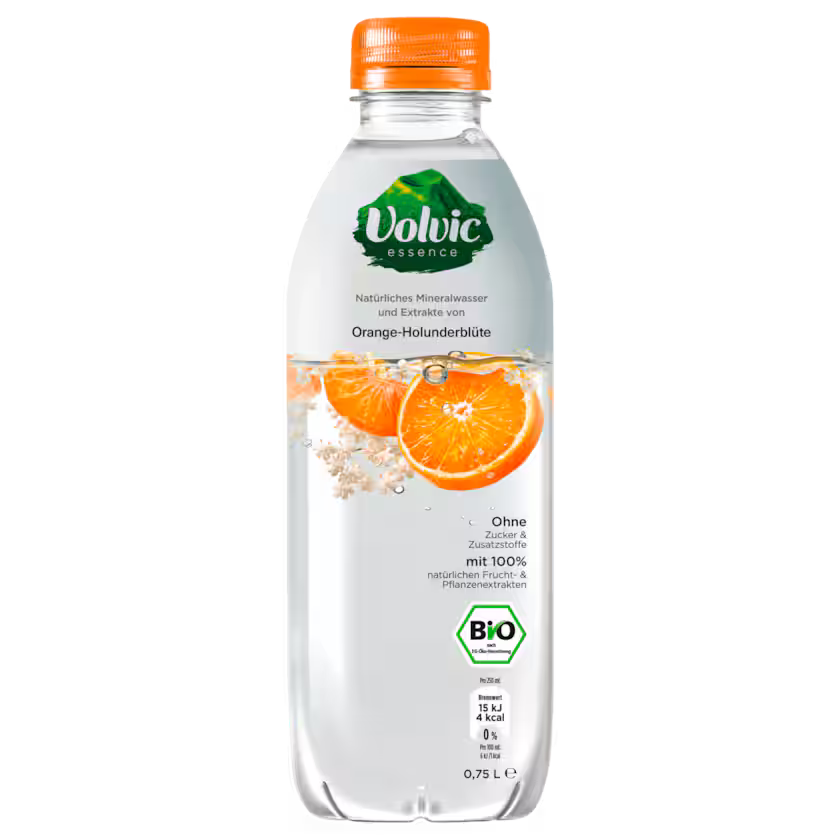 Volvic essence Bio Mineralwasser Orange-Holunderblüte 0,75l (EINWEG)